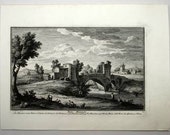 Antique Giuseppe Vasi Copperplate Engraving Print Ponte Mammolo Plate #81