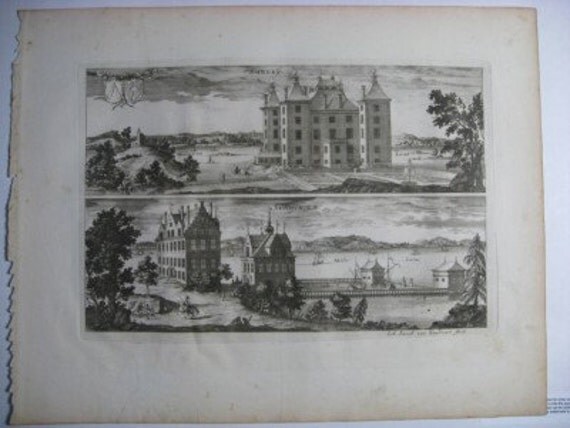 Erik Dahlberg Suecia Antiqua Sundby Sunbyholm 1717 18th C Engraving Antique Prnt