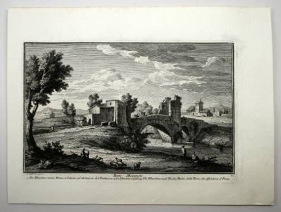 Antique Giuseppe Vasi Copperplate Engraving Print Ponte Mammolo Plate #81