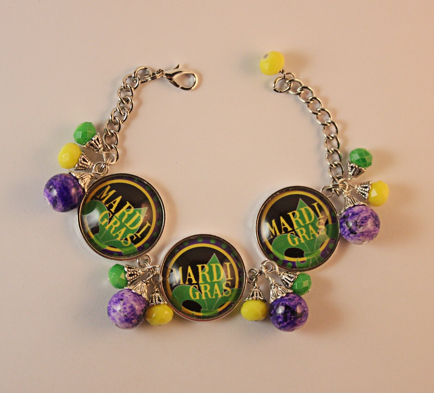 Mardi Gras Jewelry Charm Bracelet HALF OFF by AngelaVenableArt