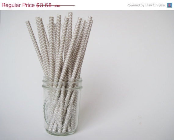 15% off - 25 grey / silver and White CHEVRON Paper Straw - ships less than 24 hours Il_570xn