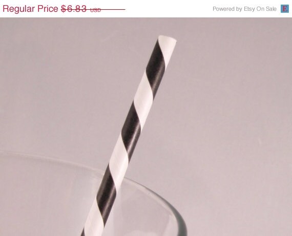 ON SALE - 50 Black and White Stripe Straws - ships less than 24 hours Il_570xn