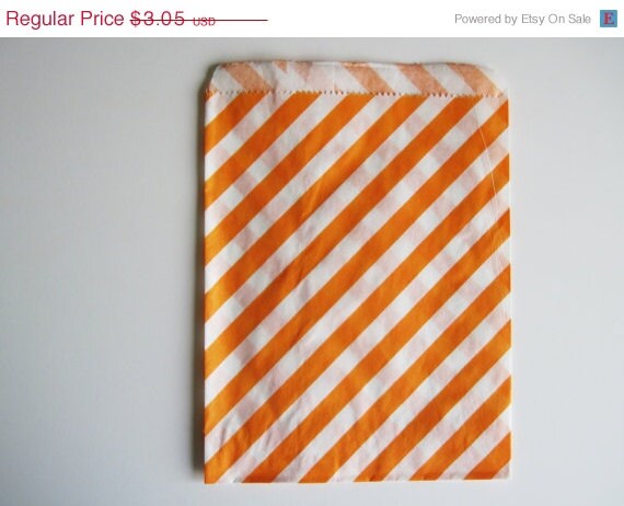 ON SALE 12 Orange STRIPE Designer Party Favor Bags, Weddings, Birthday, Showers Il_570xn