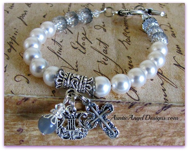 Pearly Gates of Heaven Bracelet, Christian Devotional Jewelry, Crucifix