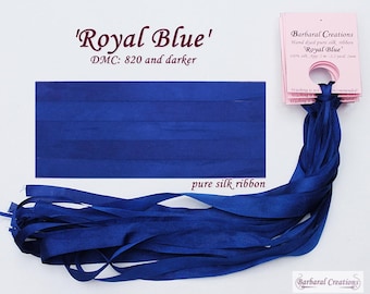Hand dyed 2 mm wide pure silk ribbon, soie de ruban - 'Royal Blue'