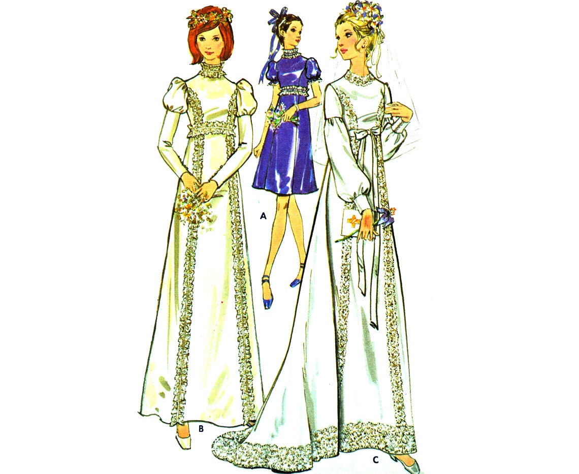 70s Wedding  Dress  Pattern  Vintage Empire  Waist  by 