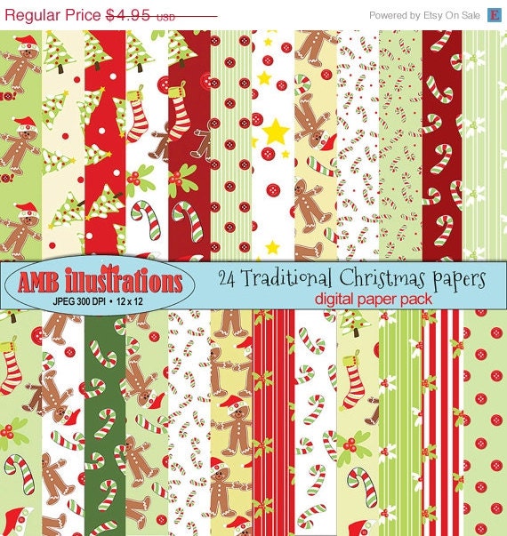 80% OFF Traditional Christmas digital paper, vector graphics, commercial use, digital clipart, instant download- AMB-427 Il_570xn