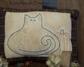 Hand Embroidered Black Cat Pumpkin Pillow