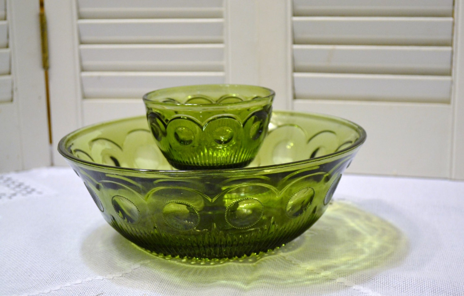 Vintage Green Glass Chip and Dip Bowl Retro Decor PanchosPorch