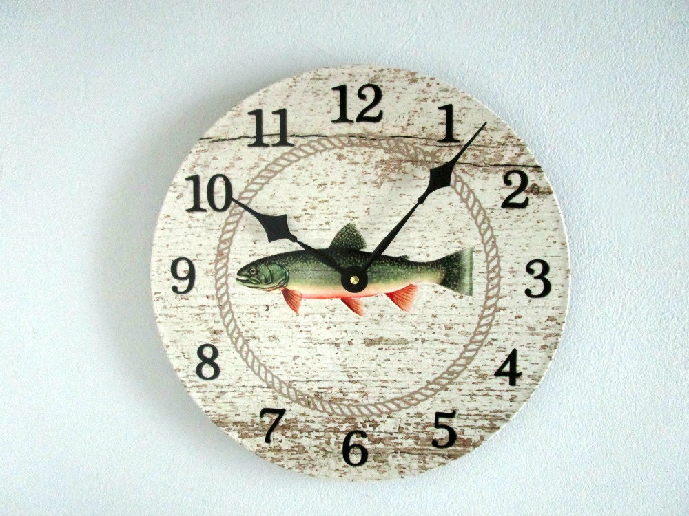 Fisherman Wall Clock with Trout Fishing Wall Decor Rustic