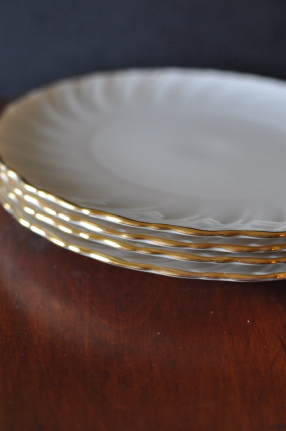 LENOX Laurent Gold Rim Fine China Porcelain Dinner Plates