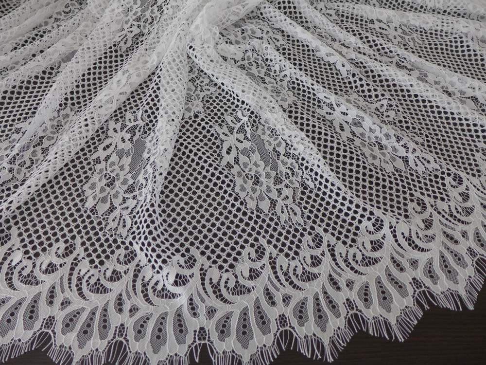 Elegant Wedding Gown Fabric White Floral Lace Soft French