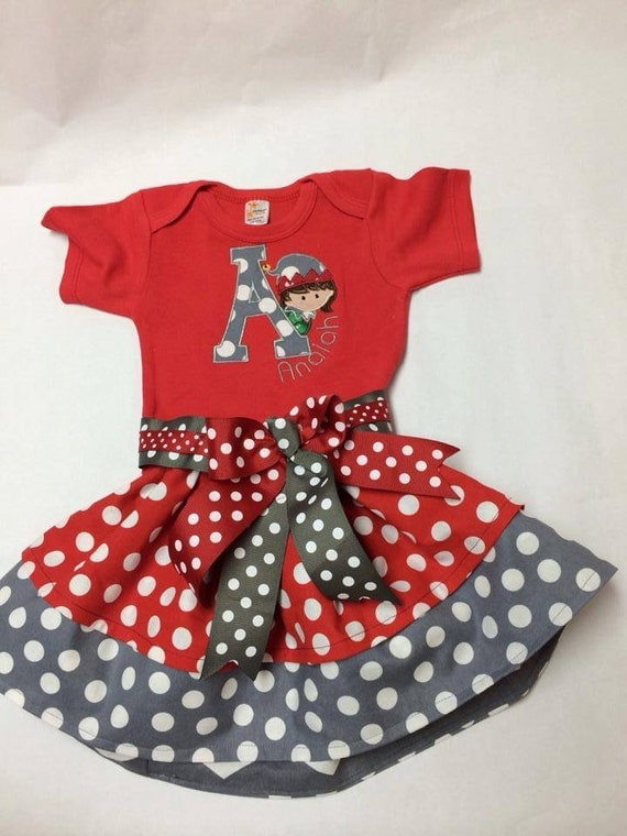 Personalized Baby Girl Christmas Outfit Peeking Elf by JustBabyz