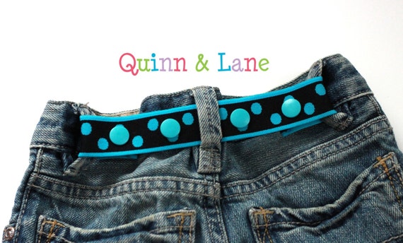 Toddler Belt Snap Elastic Baby Cinch Belt - Bright Teal Dots on Black