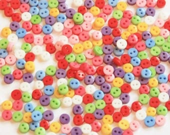 50 Micro Mini Buttons - 6mm - Mixed Color - Resin Buttons - Multi Coloured - 2 holes for sewing - Tiny Buttons - RS01