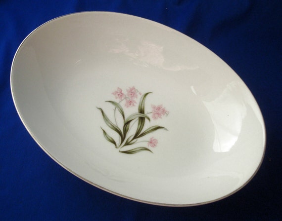 Vintage GrantCrest China Pink Orchid Oval Serving Bowl