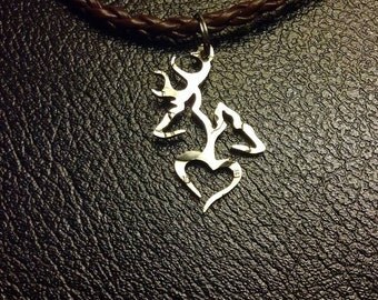 Buck and doe deer hunter coin jewelry pendant necklace cut from a Kennedy half dollar coin
