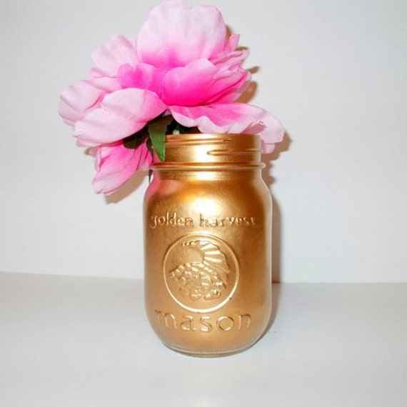 Painted Mason Jar Gold Mason Jar Wedding Decor By HopeYouDance   Il 570xN.624579402 Infp 