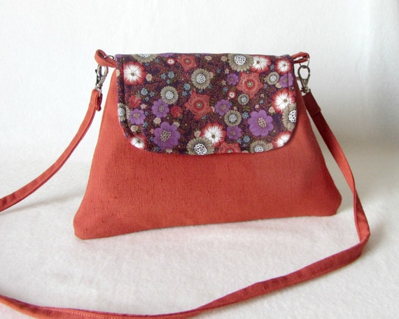 Small shoulder bag, cotton and linen clutch, floral linen bag