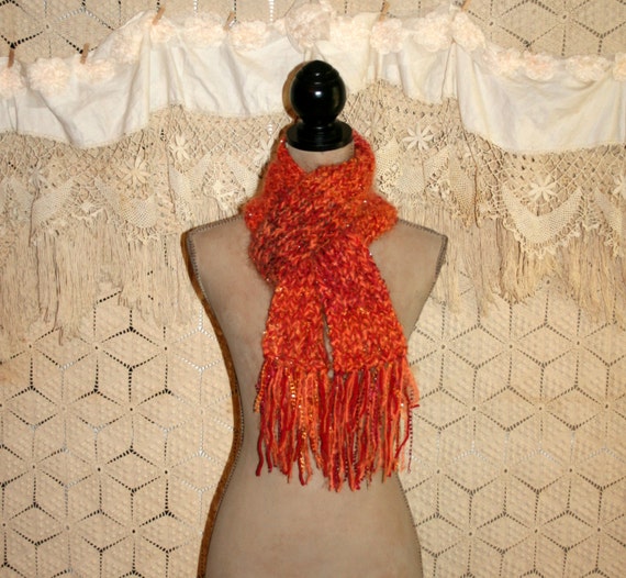 Orange Scarf Orange Knit Scarf Sparkly Halloween Scarf Fall