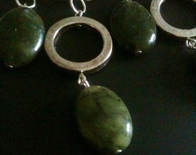 green marble and silver ring necklace