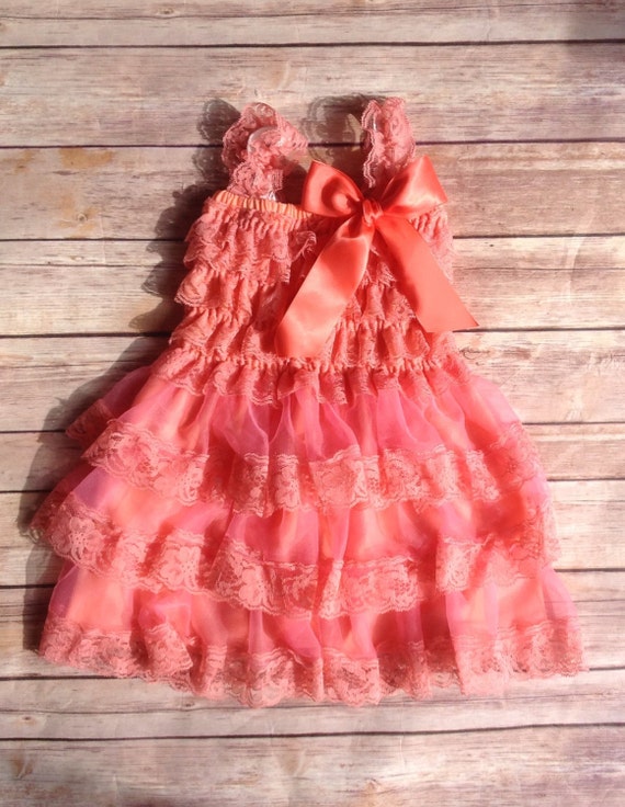 Items similar to Coral Lace Toddler Baby Girl Dress, Flower Girl Dress