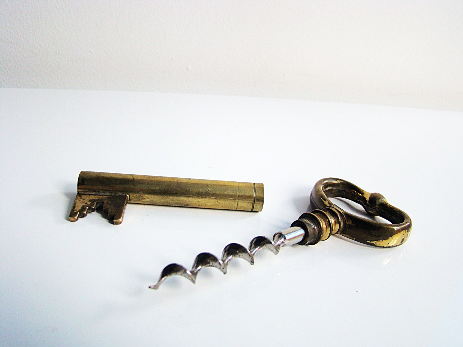 Vintage Brass Corkscrew Key Shape Bottle Opener by Jelifem on Etsy