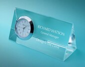 Personalized Crystal Nameplate with Clock with Custom Engraving & Choice of Font Selection for Personalization (Each - Optic Crystal Wedge)