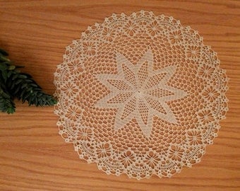 Large crochet doily, lace centerpiece, ecru doily, round doily, lace table topper 14.5 inches, hand crocheted lace placemat