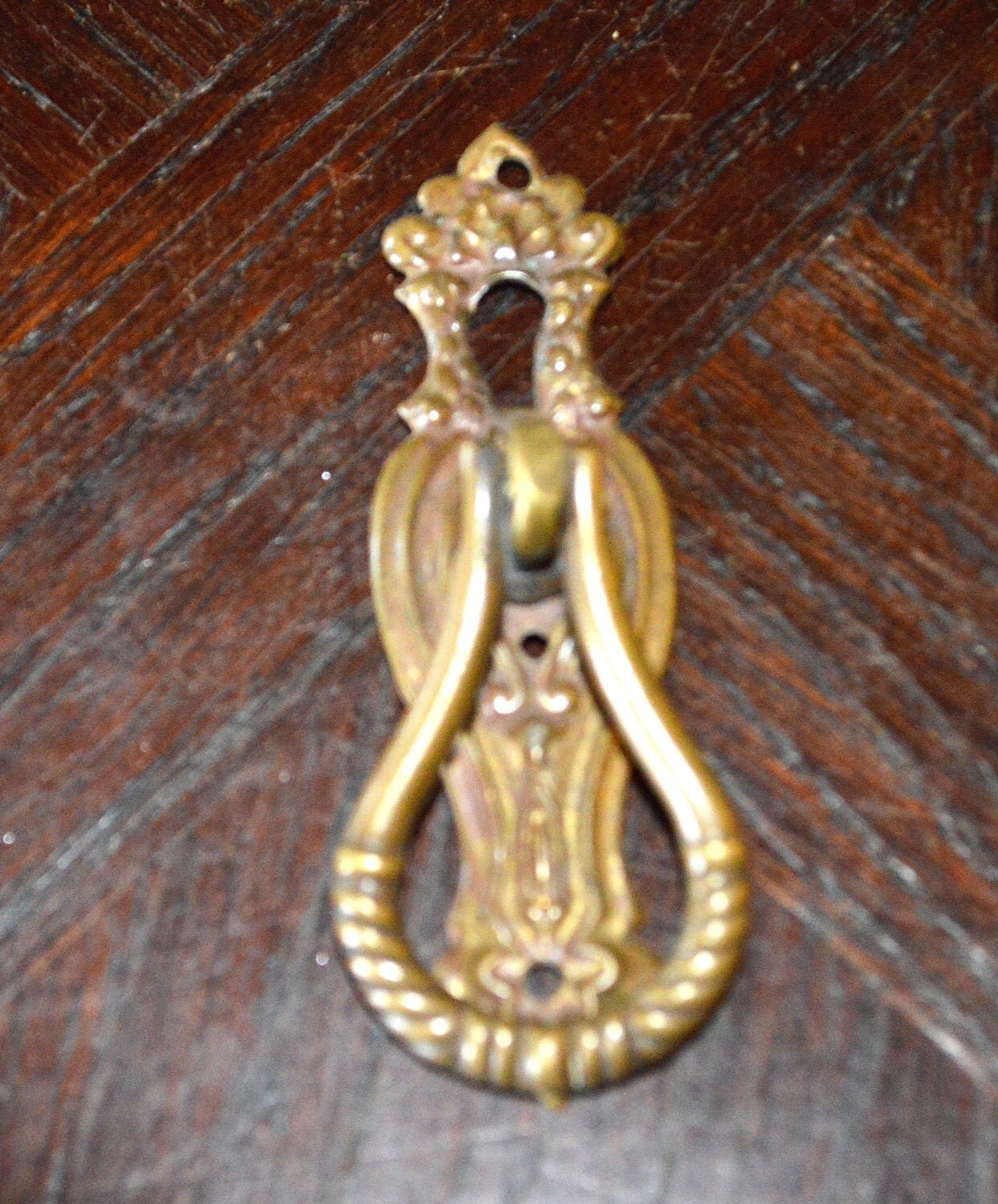 Antique French Keyhole Brass Escutcheon Drawer Pull Ornate Hardware Haute Juice