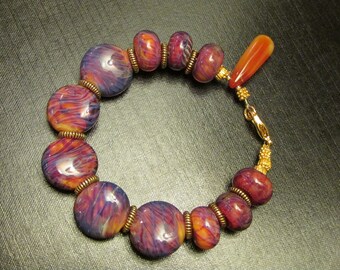 Lampwork Bracelet, Lampwork Jewelry, Lampwork Beads, Borosilicate Beads, Borosilicate Jewelry, Fall Bracelet by Josephine's Cotillion