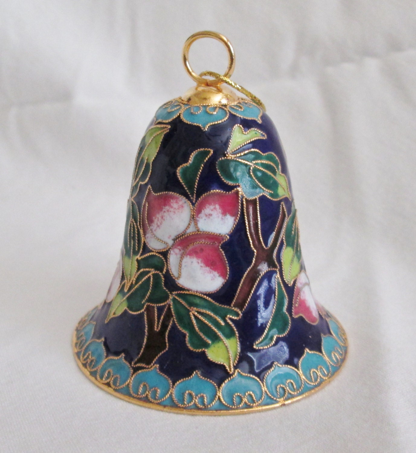 Beautiful Vintage Cloisonne Enamel Christmas Bell Ornament
