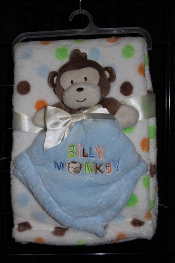 A Silly Monkey Baby Blanket Set for Boys.