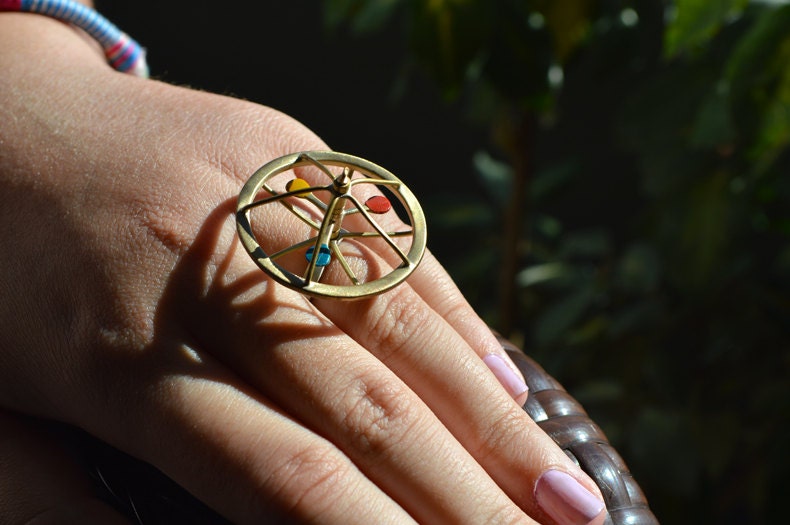 Spinning top ring Silver ring brass ring funky
