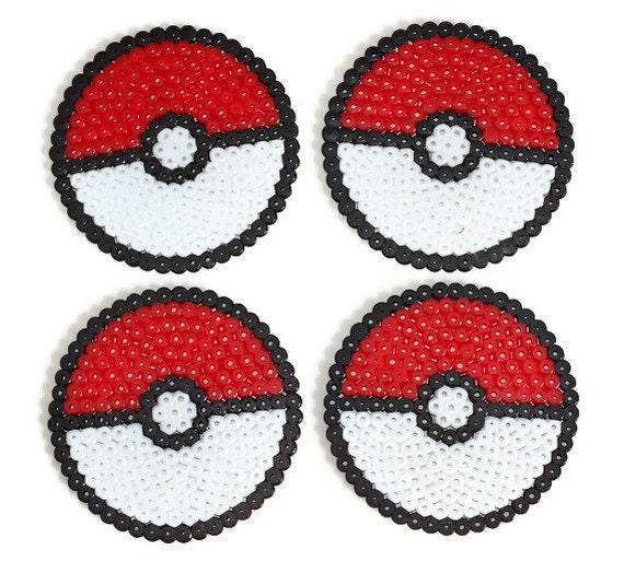 Items similar to A set of 4 Pokemon Pokeballs coasters made from hama ...