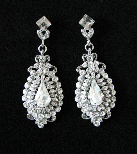 Items similar to Bridal Diamantes, Wedding Earrings, Drop Earrings ...