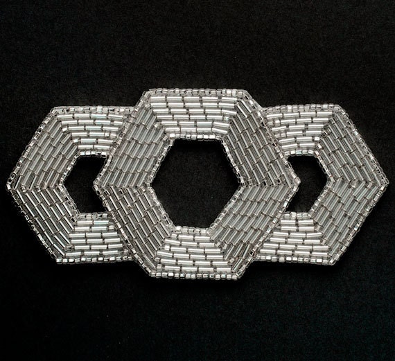 Silver Beaded Applique Beaded patch Bridal by JoyceTrimming