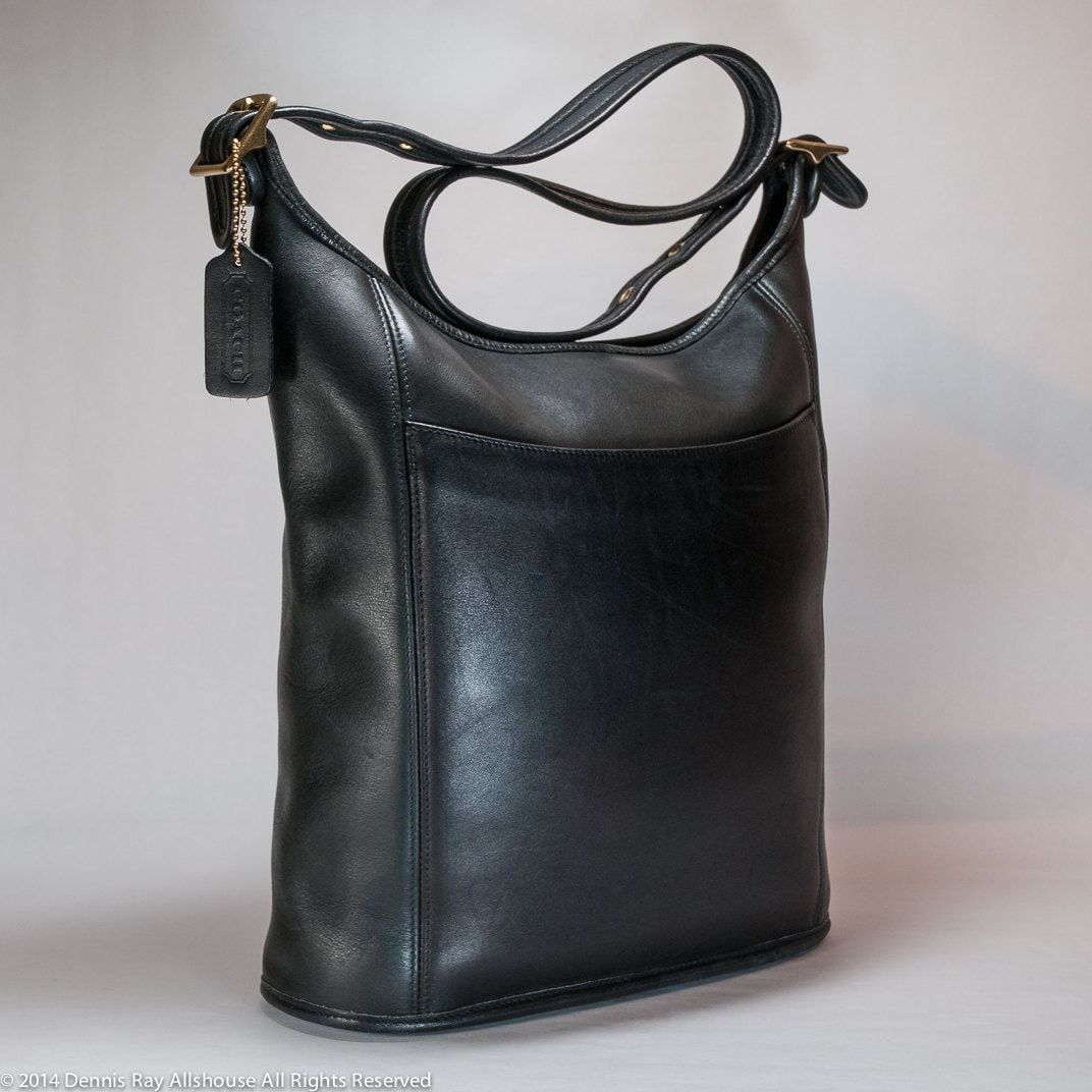 Vintage Coach black leather bucket bag cross body 9060