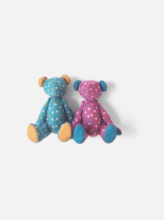 Items similar to Pair of Teddy Bears, Bear Couple, Teal and Plum Pink