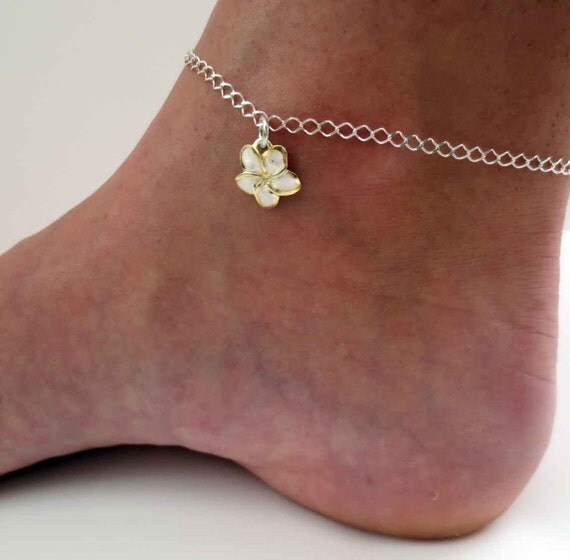 Items similar to Sterling Silver Two Tone Hawaiian Plumeria Anklet