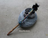 Crystal Cottonwood Wand Metaphysical Tool Wiccan Pagan Ritual Black Rabbit Fur Hemp Glass Beads Natural Earth Magic Colorful