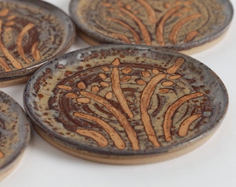 Set of four. Stoneware coaster, pottery coaster, ceramic coaster, stoneware dish, pottery dish, ceramics and pottery, coaster, pottery, home