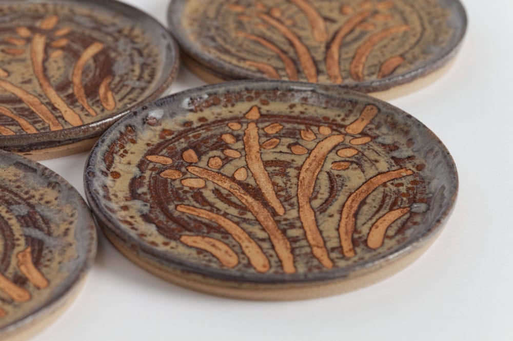 Set of four. Stoneware coaster pottery coaster ceramic