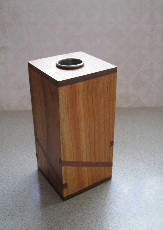 Square wooden vase with diagonal stripes by CKMStudio on Etsy