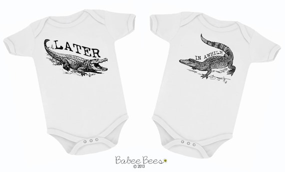 Matching Twin Set, Later Alligator, In Awhile Crocodile, New Twin Outfits, Custom Baby Gift, Funny Baby Clothes Twin Bodysuit Set Twin Gifts