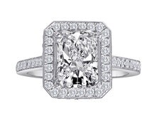 Radiant cut diamond engagement rings halo