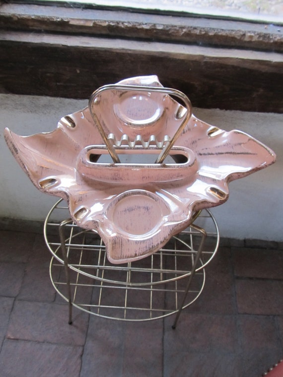 45 Off SALE Vintage Ceramic Ashtray with Gold Metal Stand