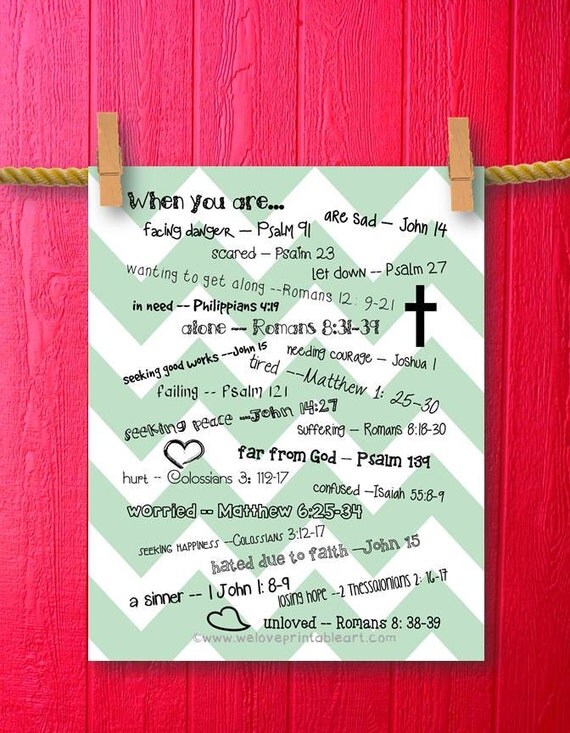 Mint Green Chevron Bible Verse Art by WeLovePrintableArt on Etsy
