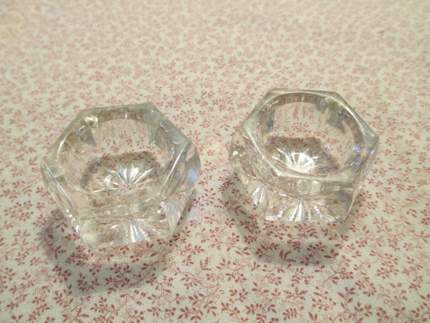 Set of Two Vintage Cut Glass Salt Cellars Haute Juice