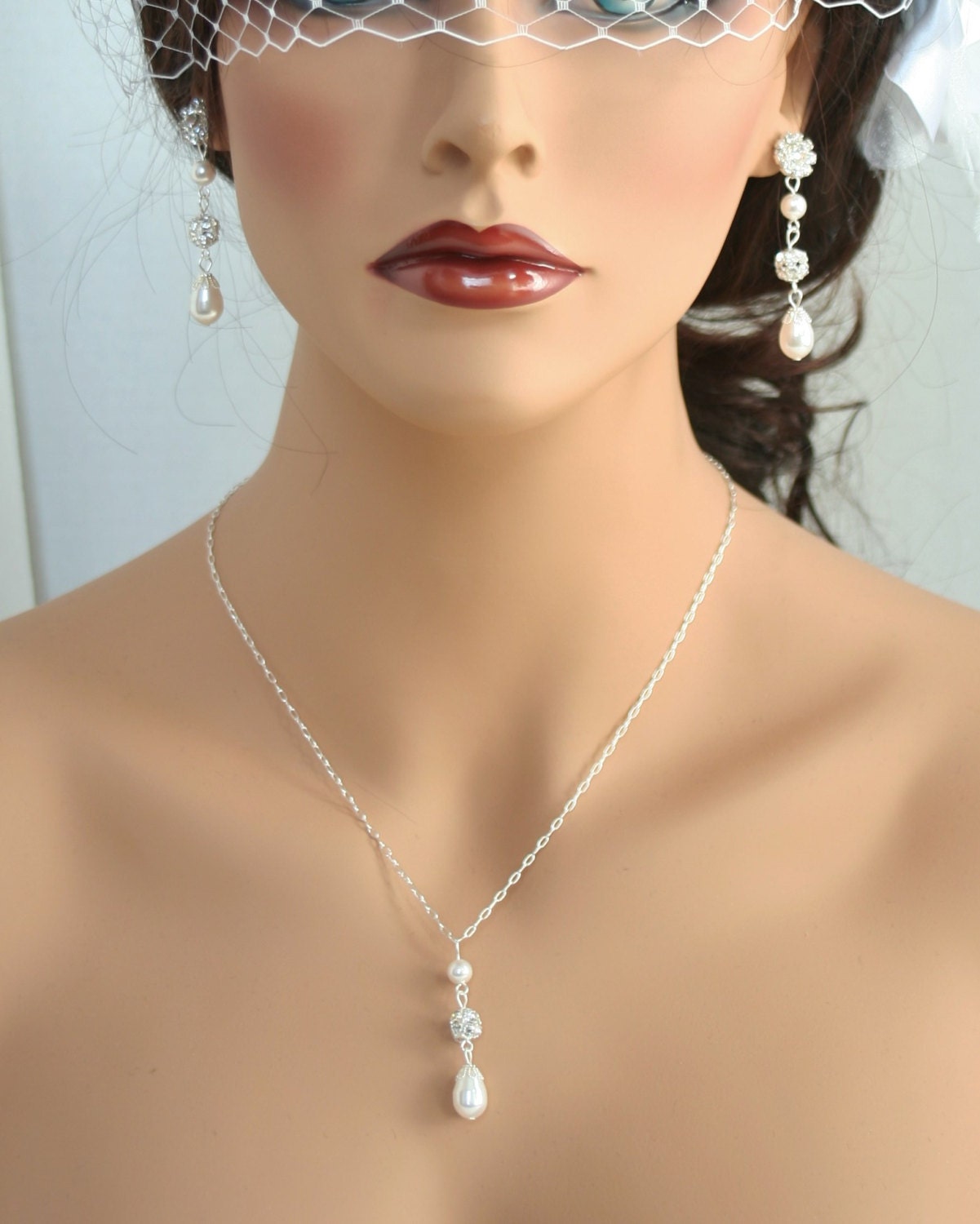 Pearl Drop Bridal Necklace Swarovski Wedding By Elegantavenues